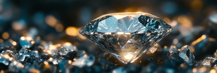 Sparkling diamond on glittering surface with reflective light