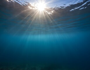 underwater scene with rays of light and sun aqua life