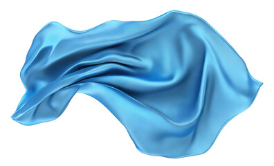 Elegant blue silk fabric draped in folds, isolated on transparent cutout background
