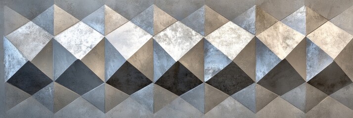 Geometric abstract art with metallic textures and diamond patterns