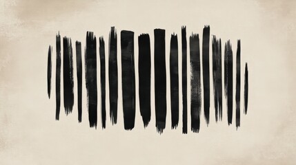 Black brush lines are meticulously arranged in a vertical formation, creating a unique rhythmic pattern that stands out against a light backdrop, showcasing artistic expression and simplicity