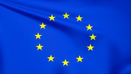 European Union Flag Waving Vibrantly With Yellow Stars on Blue Canvas