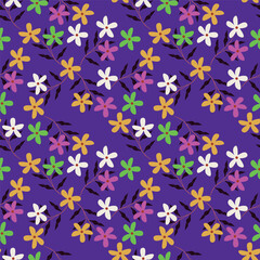 Seamless floral pattern, liberty ditsy print of mini pretty bouquets. Cute botanical design: small hand drawn flowers, tiny leaves in an abstract composition on a light background