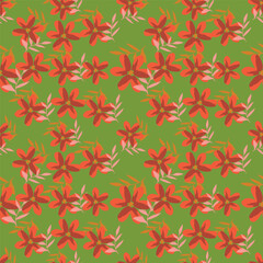 Fototapeta premium Seamless floral pattern, liberty ditsy print of mini pretty bouquets. Cute botanical design: small hand drawn flowers, tiny leaves in an abstract composition on a light background