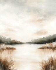 Obraz premium Vintage landscape art painting, wall art, design, realistic, textured painting
