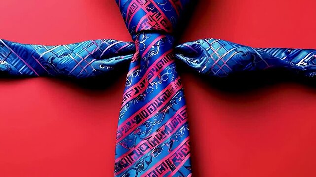 a blue and red tie