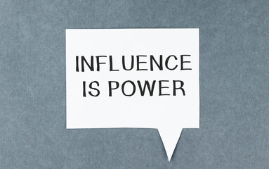 Lettering Influence is Power, in a frame on a gray background