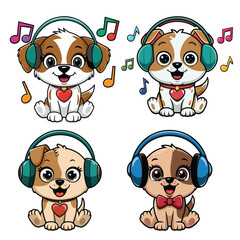 Obraz premium Cute Puppy Wearing Headphones Illustration