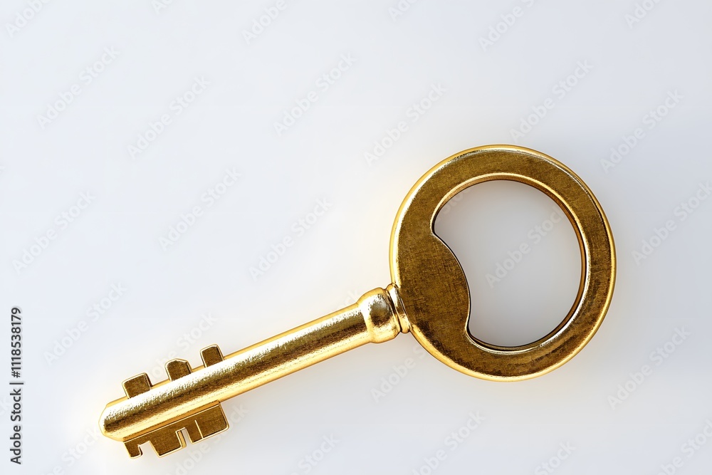 Poster golden key on a white background symbolizing opportunity, unlocking possibilities, and accessing hid