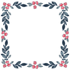 Beautifully designed hand painted watercolor border features delicate pink flowers and dark green leaves. Ideal for crafting, invitations, or artistic presentations. Hand painted illustration