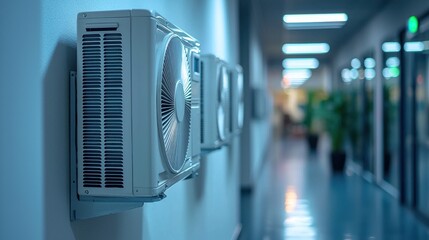 Modern Air Conditioning Units in a Sleek Office Corridor