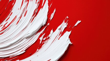 White brush streaks create a dynamic pattern on a bold red background, showcasing an artistic expression. This vibrant combination enhances any contemporary setting