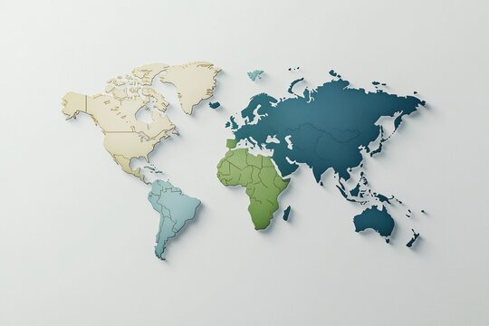 Fototapeta World map with data pointers for geographic representation in a simplified design featuring various color-coded regions and isolated on a clean white background