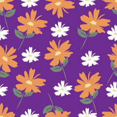 Cute floral pattern in the small chamomile flowers. Seamless vector texture. Naive template for fashion prints. Printing with small daisy flowers. Black background. Stock print.