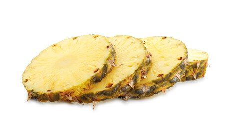 Pieces of juicy pineapple isolated on white