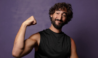 young bearded crazy fitness man sport concept