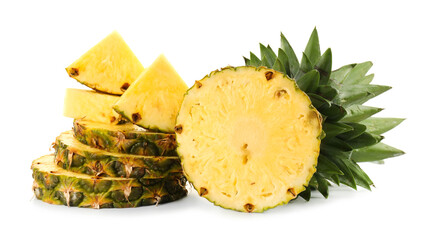 Pieces of juicy pineapple isolated on white