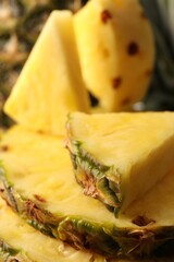 Pieces of juicy pineapple as background, closeup
