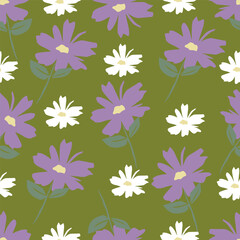 Fototapeta premium Vector seamless pattern. Pretty pattern in small flowers. Small pink, white and yellow flowers. Dark blue background. Ditsy floral background. Trendy template for fashion prints. Stock vector.