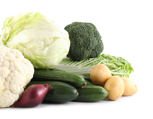 Many different ripe vegetables isolated on white