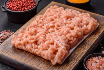 Raw minced chicken with salt, spices and herbs