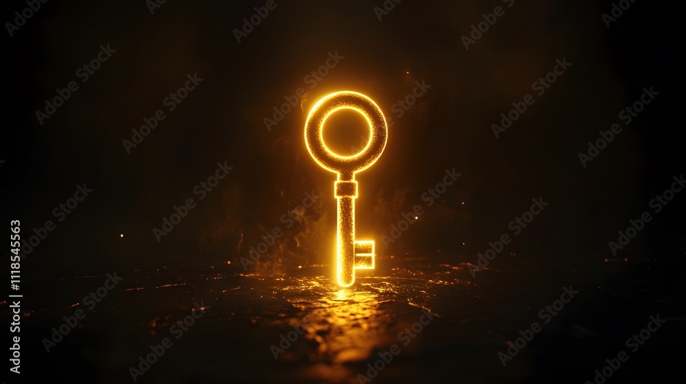 Aufkleber Illuminated Golden Key Symbolizing Opportunities and Solutions with a Dramatic Dark Background for Creative Visual Concepts and Metaphorical Illustrations
