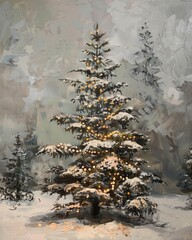 Vintage landscape tree art painting, wall art, design, realistic, textured painting