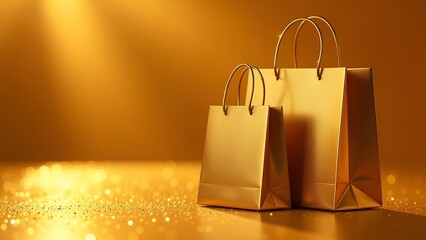 A gold shopping bag with a price tag for sales. The concept of the Black Friday event and the sale of goods. 3d rendering. black background