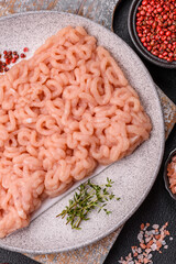 Raw minced chicken with salt, spices and herbs