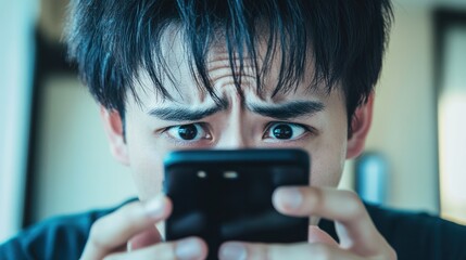Focused user gripping a smartphone tightly, portraying the emotional strain of constant digital connectivity.