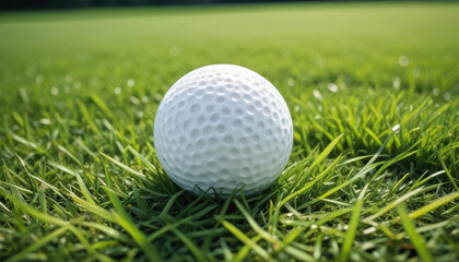 Obraz premium A white golf ball resting on a lush, green grass field