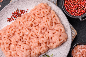 Raw minced chicken with salt, spices and herbs