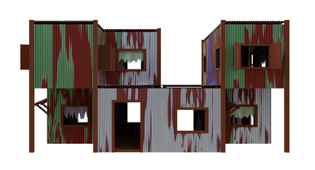 Old zinc house perspective. 3d rendering.	