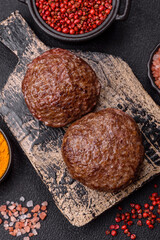 Beef burger patties with salt, spices and herbs