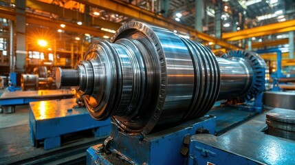 Obraz premium Industrial Steel Roller Manufacturing: Precision Engineering in a Modern Factory