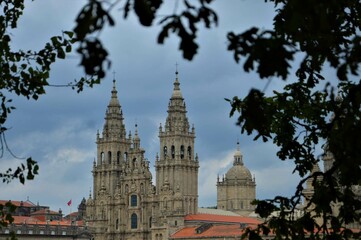 Torres de la Catedral de Santiago de Compostela vistas desde la alameda de Santa Susana, Galicia