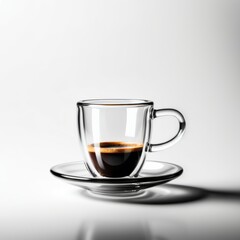Coffee americano in a transparent glass mug isolated on white background. Classic and elegant coffee beverage.