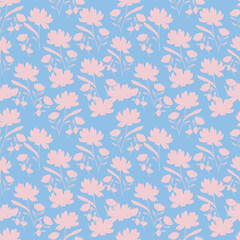 Seamless floral pattern, liberty ditsy print of mini pretty bouquets. Cute botanical design: small hand drawn flowers, tiny leaves in an abstract composition on a light background