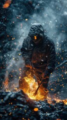 Precise metal fabrication with flying sparks. Qualified welder at work