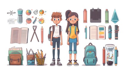 Back to school vector banners. Background design with children and education accessories element.