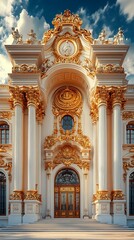 Beautiful display showcasing a palace facade with ornate and luxurious golden details in scene picture