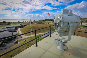WWII era signal lamp over Fort Moultrie on Sullivan's Island, South Carolina

