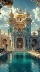 Beautiful scene showcasing a luxurious palace facade with elegant golden embellishments picture