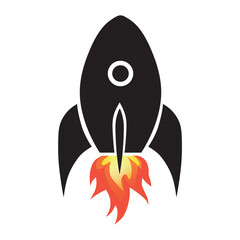 Rocket icon with flame detail representing launch and exploration in a minimalist style