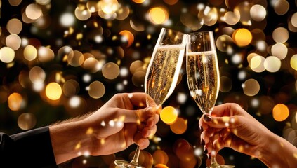 Celebration vibes with popping champagne bottles and clinking glasses