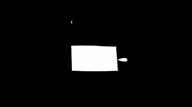 Dynamic 2d animation of a drop transition into rectangle. Video clip with alpha channel.