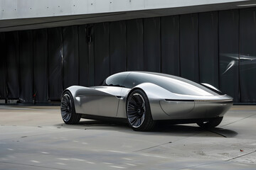futuristic silver vehicle showcasing innovative design and modern aesthetics. generative ai