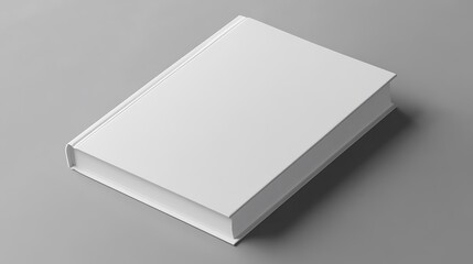 A blank white book lies on gray background.
