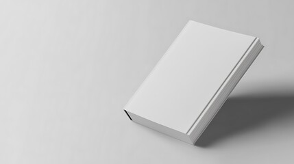 A blank white book lies on gray background.