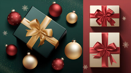 Elegant Christmas Gift Boxes with Ribbons and Ornaments